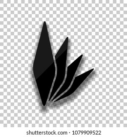 leaf bamboo. simple silhouette. Black glass icon with soft shadow on transparent background
