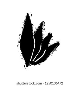 leaf bamboo. simple silhouette. Black ink with splashes on white background