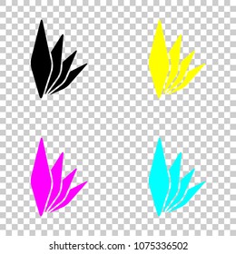 leaf bamboo. simple silhouette. Colored set of cmyk icons on tra