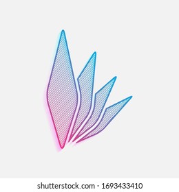 leaf bamboo. simple silhouette. Colored logo with diagonal lines and blue-red gradient. Neon graphic, light effect