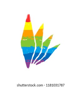 leaf bamboo. simple silhouette. Drawing sign with LGBT style, seven colors of rainbow (red, orange, yellow, green, blue, indigo, violet