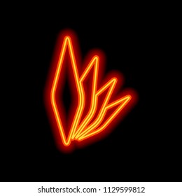 leaf bamboo. simple silhouette. Orange neon style on black background. Light icon