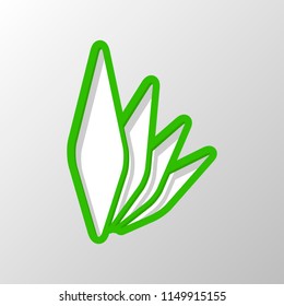 leaf bamboo. simple silhouette. Paper style. Cut symbol with green bold contour on shape and simple shadow