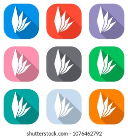 leaf bamboo. simple silhouette. Set of white icons on colored sq