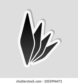 leaf bamboo. simple silhouette. Sticker style with white border and simple shadow on gray background