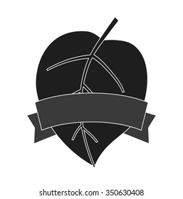 leaf with banner ribbon black icon