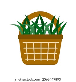 Leaf in basket. Gardening, farming, seedling, cultivation, environment concepts. Flat vector design isolated illustration.