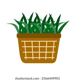 Leaf in basket. Gardening, farming, seedling, cultivation, environment concepts. Flat vector design isolated illustration.