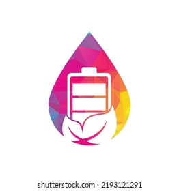Leaf battery drop shape concept logo design vector icon. Eco nature and battery logo template design illustration design.