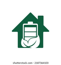 Leaf battery home shape concept logo design vector icon. Eco nature and battery logo template design illustration design.