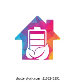 Icono vectorial de diseño del logotipo de diseño de la forma del hogar de la batería de hoja. Diseño de ilustración de diseño de plantillas de logotipo de batería y naturaleza ecológica.