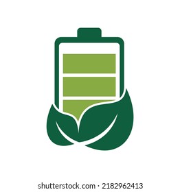 Icono vectorial de diseño del logotipo de la batería de hoja. Diseño de ilustración de diseño de plantillas de logotipo de batería y naturaleza ecológica.