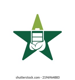 Leaf battery star shape concept logo design vector icon. Eco nature and battery logo template design illustration design.	