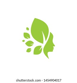 leaf and beauty face logo template