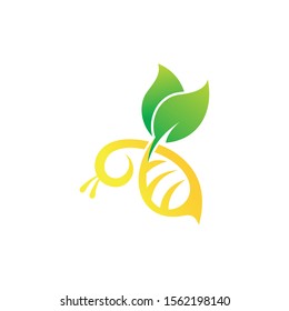 leaf bee logo vector, green leaf logo, bee logo, logo hardworking symbol