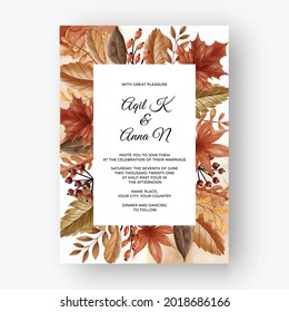 Leaf And Berry Autumn Fall Background For Wedding Invitation, Background Autumn Fall