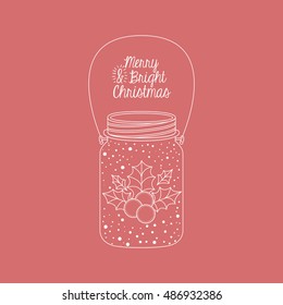 Leaf and berry inside mason jar icon. Merry Christmas season and decoration theme. Sketch and draw design. Vector illustration