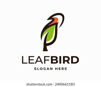 Leaf bird animal elegant look branch stand line art floral logo design
