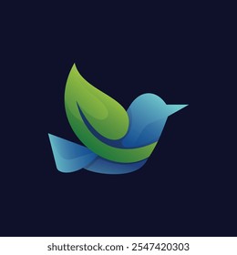 Folha pássaro gradiente colorido logotipo ícone do vetor ilustração