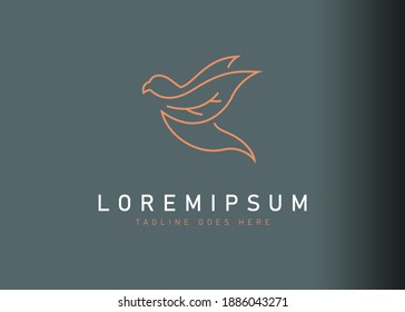 Leaf bird logo design. Vector illustration of humming bird with leaf wings. Vintage logo design vector line icon template