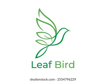 Leaf bird logo icon design template flat vector, logo design humming, nature bird design, bird and leaf combination logo premium vector illustration, vector line bird logo