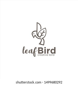 Leaf Bird Logo Icon Line Art Outline Template . Leaf bird logo template Design Creative Sign.