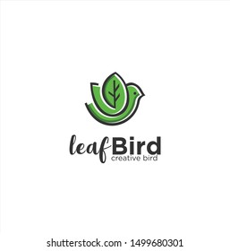 Leaf Bird Logo Icon Line Art Outline Template . Green leaf bird logo template Design Creative Sign .