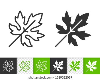 Leaf black linear and silhouette icons. Thin line sign of grapes. Maple outline pictogram isolated on white, green, transparent background. Sprout vector icon shape. Eco plant simple symbol closeup