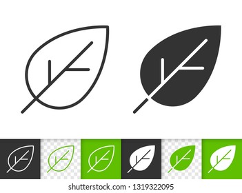 Leaf black linear and silhouette icons. Thin line sign of cherry. Foliage outline pictogram isolated on white, green, transparent background. Sprout vector icon shape. Eco plant simple symbol closeup