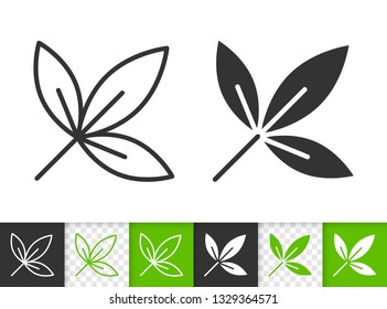 Leaf black linear and silhouette icons. Thin line sign of ash. Maple outline pictogram isolated on white, green, transparent background. Sprout vector icon shape. Eco plant simple symbol closeup