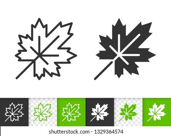 Leaf black linear and silhouette icons. Thin line sign of maple. Foliage outline pictogram isolated on white, green, transparent background. Sprout vector icon shape. Eco plant simple symbol closeup