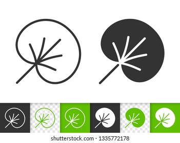 Leaf black linear and silhouette icons. Thin line sign of water lily. Foliage outline pictogram isolated on white, green, transparent background. Sprout vector icon shape. Plant simple symbol closeup