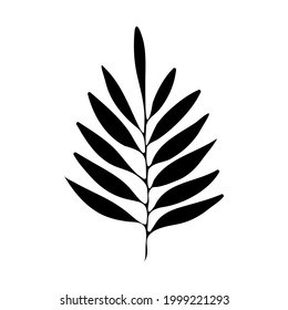 Silueta negra de hoja.Ilustración dibujada a mano por vectores.Aislada sobre fondo blanco.