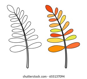 Leaf. Black and white illustration for coloring book. Doodle object.
