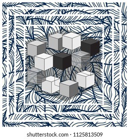 Leaf blue color pattern design box pattern illustration wallpaper background