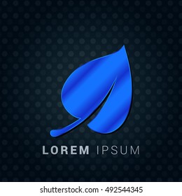 Leaf Blue metallic chromium precious Icon / Logo Design