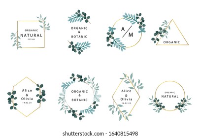 Leaf boho logo collection with leaves,geometric.Vector illustration for icon,logo,sticker,printable and tattoo