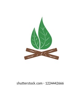 Leaf bonfire nature logo design vector