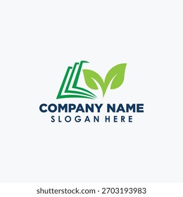 conceito de logotipo de folha e livro, vetor de modelo de design de logotipo de educação de plantas
