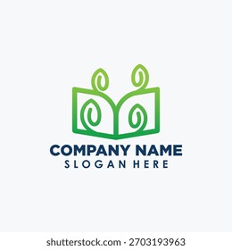leaf and book logo design template, plants education logo concept  vector