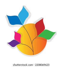 Leaf book logo with full moon. Colorful leaves of a book logo template. Suitable for book store, kindergarten, laboratorium and education branding identity