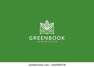 Leaf book logo. Green book logo. Vector line icon template