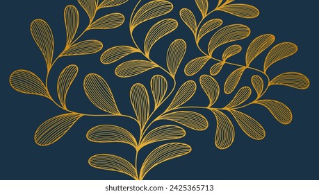 Leaf botanical line art gold background. Luxury golden background. Vector background