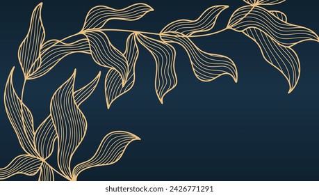 Leaf botanical line art gold background. Luxury golden background. Vector background