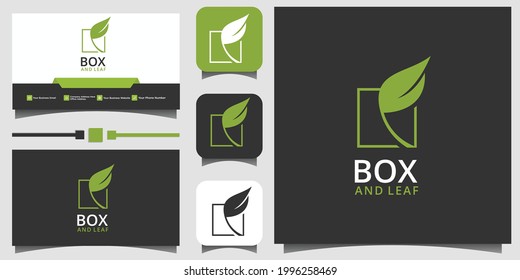 leaf in the box nature logo design vector template business card background