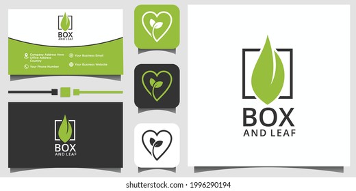 leaf in the box nature logo design vector template business card background