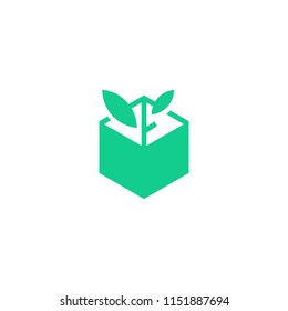 leaf box plant logo icon line art outline monoline illustration