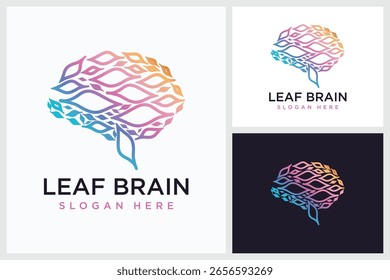 Inspiración de diseño de cerebro de hoja. Diseño de la Plantilla del Vector del logotipo del símbolo del cerebro de la hoja, Ilustración vectorial del logotipo del diseño del cerebro de la hoja
