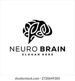 modelo de vetor de elemento de design de logotipo de neurologia cerebral folha