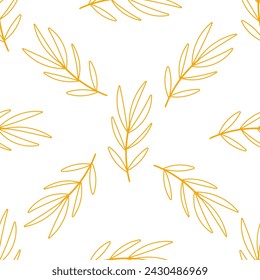 leaf branch autumn forest yellow background pattern line doodle vector illustration